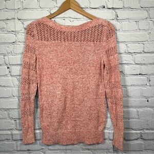 Ann Taylor Loft Sweater Womens Small Pink Long Sleeve Ribbed Open Knit Tunic